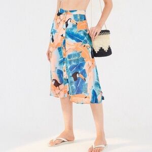 NWT FARM RIO Plantage Rio Toucan‎ Forrest Midi Skirt Button Tropical Button XS